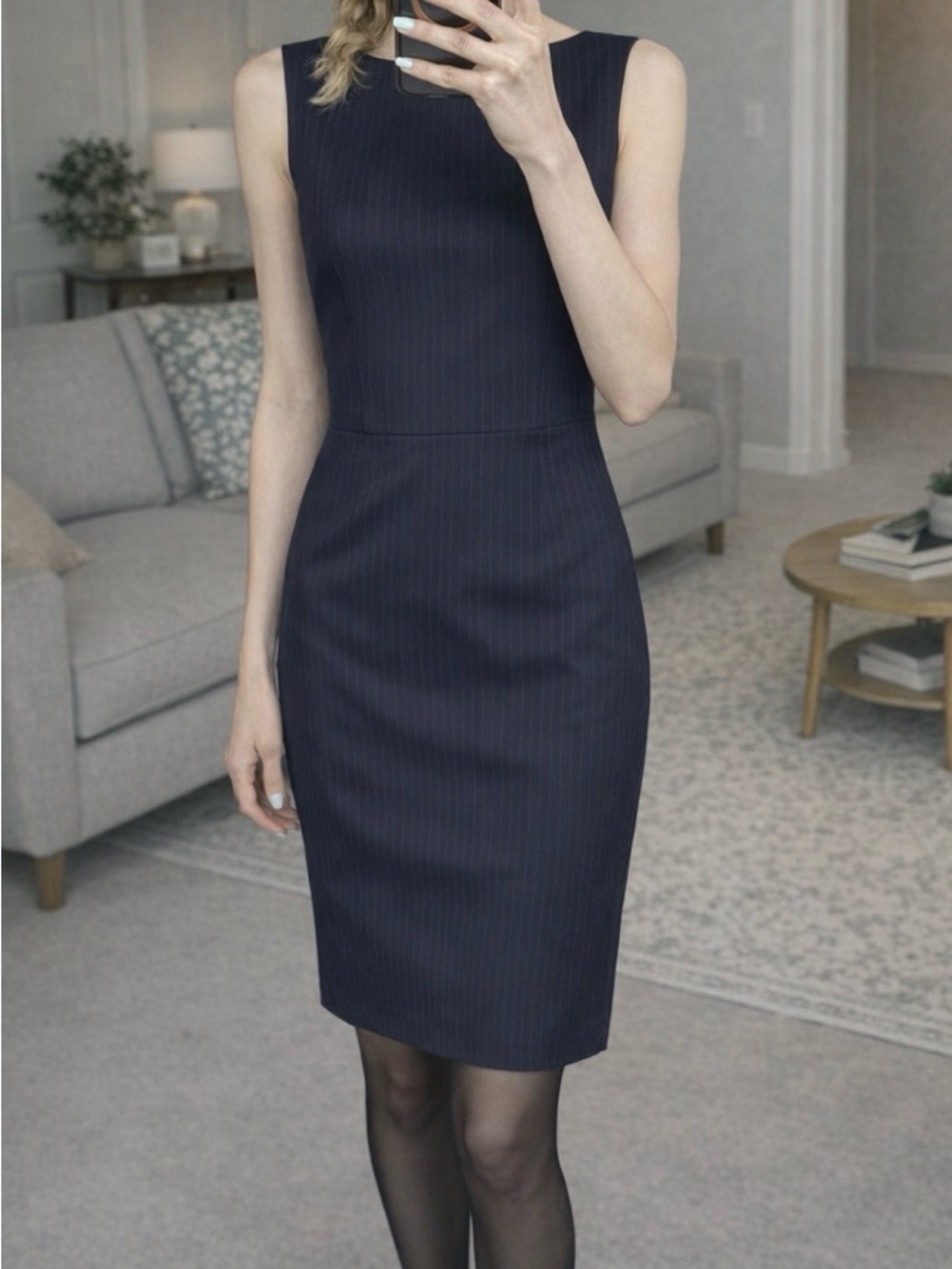 Jacob Navy pinstripe Sleeveless Sheath Midi Dress